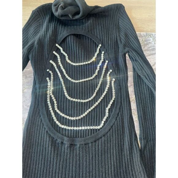 DODO‎ BAR OR Women's Black Ribbed Bodysuit Size 12 Rhinestone Back - Picture 9 of 13